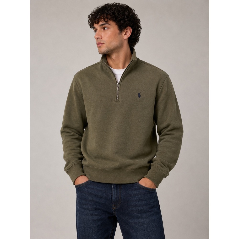 Polo Ralph Lauren Classic Half-Zip Mock Neck Pullover Sweater‎ Olive Green